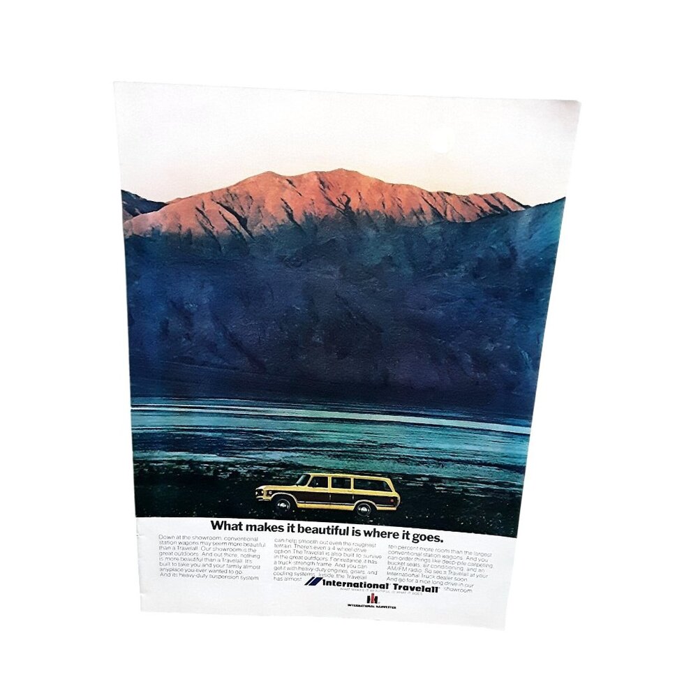 Vintage 1973 International Travelall Print Ad SUV Wagon Mountain Scene